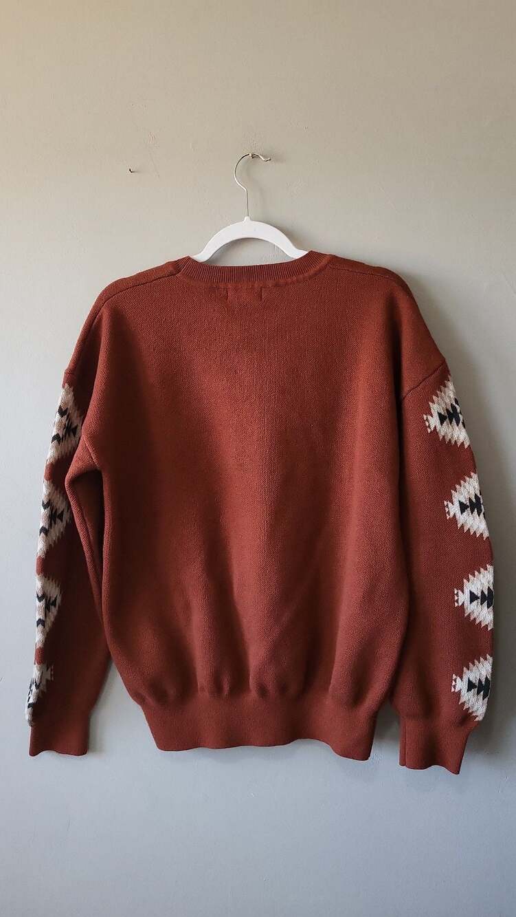 Sterling Kreek Rust Southwestern Aztec Print Crewneck Sweater, Size M - Picture 3 of 4
